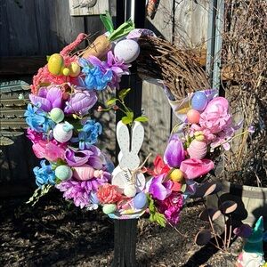 Colorful Easter Wreath with Bunny Accent